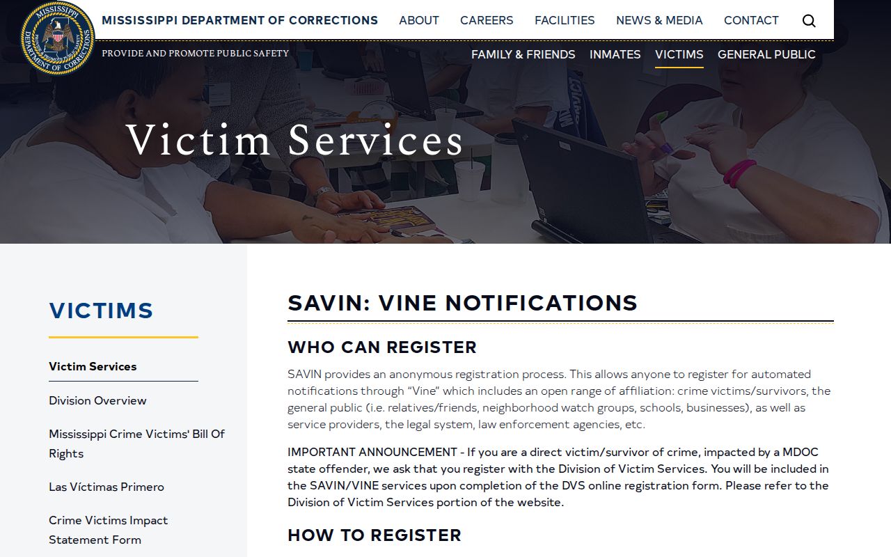 MS SAVIN VINE coverage and Lauderdale County release alert registration