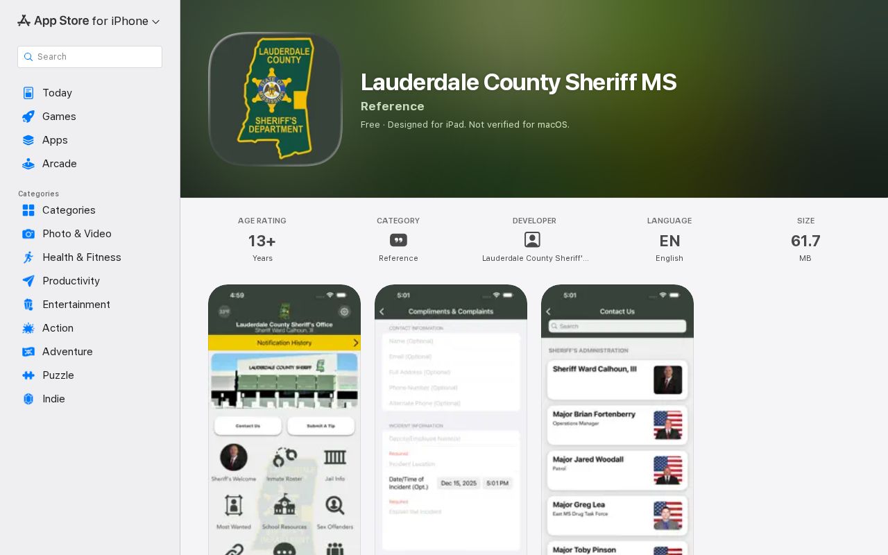 Official Lauderdale County Sheriff app listing and released mugshot channel limits