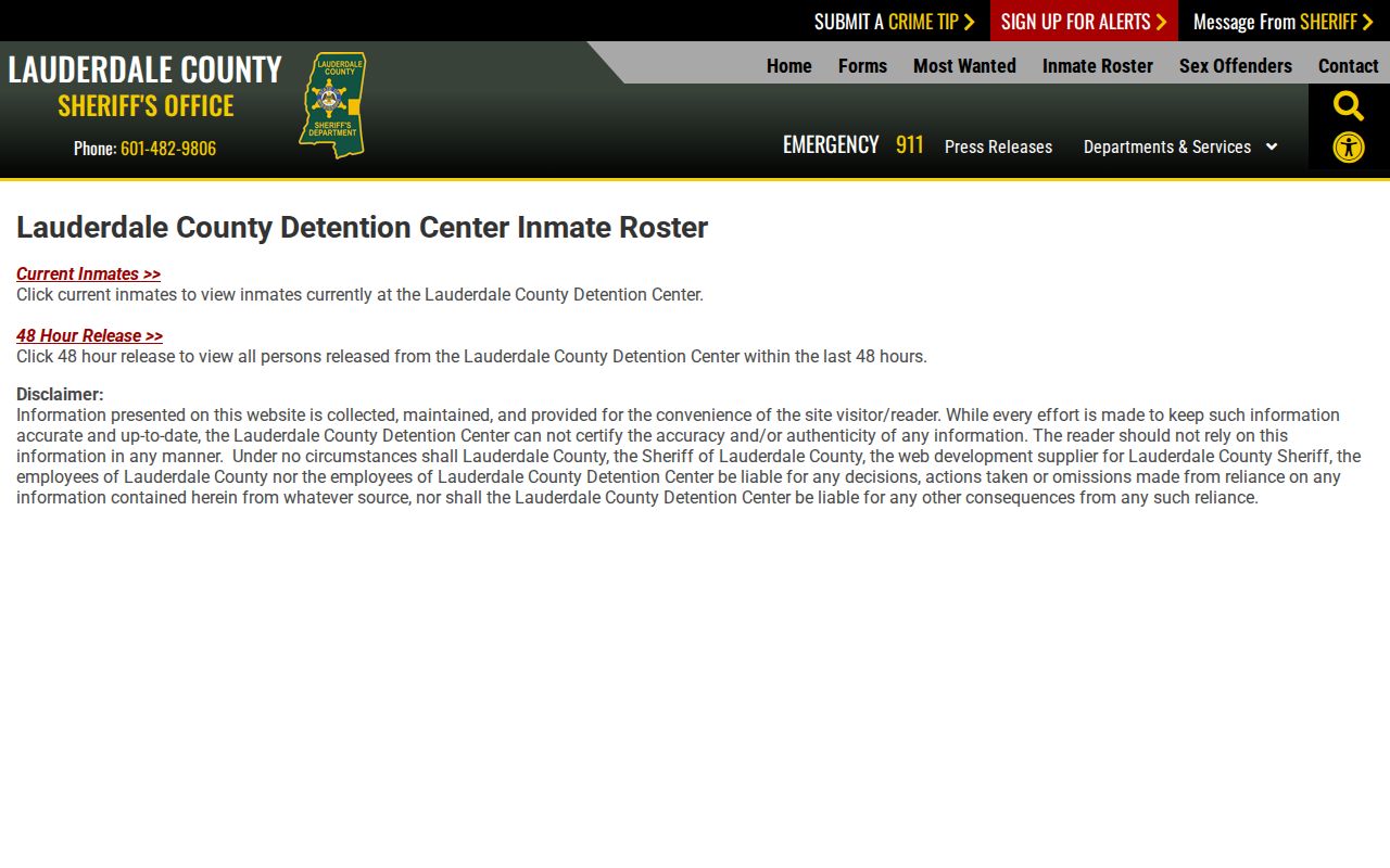 Lauderdale County 48-hour released inmate roster selector